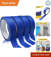 4 Rolls of Blue Painters Tape – No Residue, Easy Removal (0.94in x 22yd)