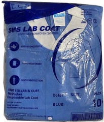Premium SMS Lab Coat Gown, Disposable, Blue, Knee Length, No Pocket, 1Bag/10pcs