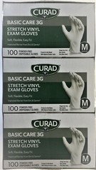 CURAD Basic Care 3G Stretch Vinyl Exam Gloves MEDIUM 300 Count – NIB