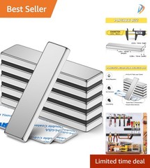 6 Pack Heavy Duty Neodymium Bar Magnets 40x10x3mm with Double-Sided Adhesive