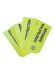 Reinforced Construction Barricade Hang Tags Plastic Weatherproof – 18 pc Yellow