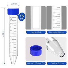 Case of 500 (10 Packs of 50) 15ml Plastic Centrifuge tubes