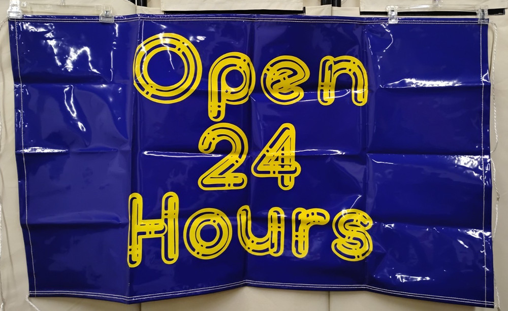 Heavy Duty Vinyl Open 24 Hours Banner for Store Business. (00)