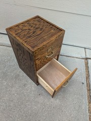 Vintage Industrial Mission Style Oak Wood Filing File Cabinet 2 Drawer Brass K35