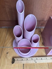 1980s Multi Cylinder Desk Caddy Organizer & Letter Divider Pink Acrylic Scarce