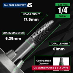 Carbide Burr SF-1 6.35mm (1/4″) Shank – 1 Pc Double Cut Die Grinder Bits for Mil