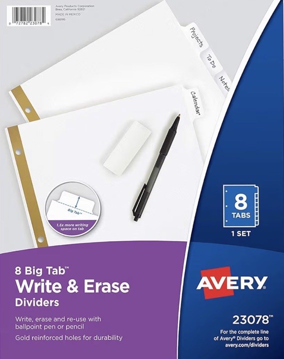 Avery 23078 Lot Of 10 8-Pack Big Tab Write-on Dividers With Erasable Tabs