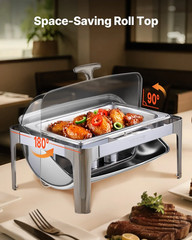 Roll Top Chafing Dish Buffet 9qt Set Silver JZYQG1/1