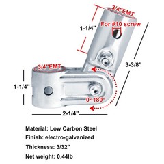 10 Sets Adjustable Pivot Angle Pipe Clamp Connector, Fits 3/4″ EMT Conduit