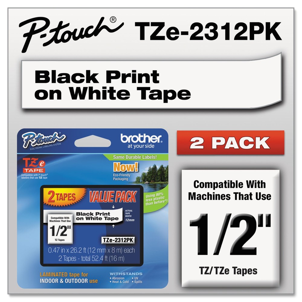 Brother P-Touch? TZe Standard Adhesive Laminated Labeling Tapes, 1/2w, Black on