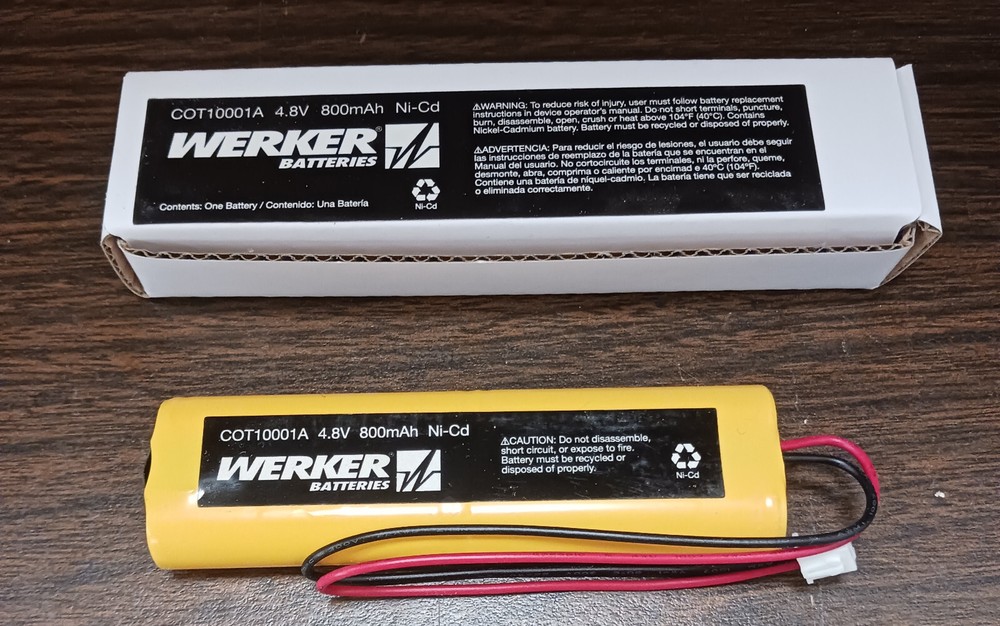 WERKER EMERGENCY EXIT SIGN BATTERY COT1001A 4.8V, 800mAh Ni-Cd