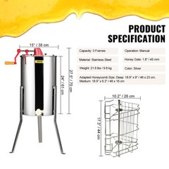 VEVOR Manual Honey Extractor Beekeeping Equipment 3 Frames Stainless Steel