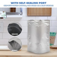 50/100 Mylar Stand-Up Food Storage Bags Resealable 9mil w/300cc Oxygen Absorbers
