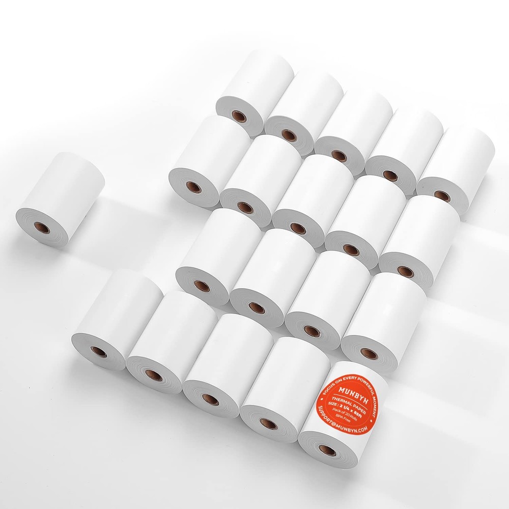 MUNBYN 2 1/4 X 85′ Thermal Receipt Paper (20 Rolls) Cash Register Paper Rolls Fi