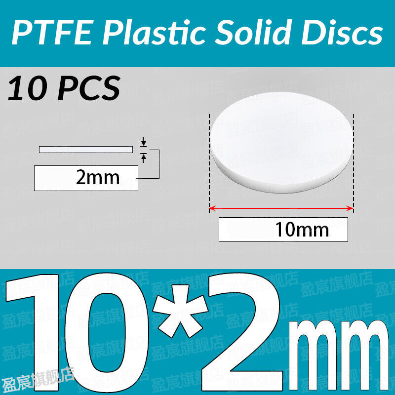 Dia 10-100mm THICK 2mm PTFE Plastic Solid Discs Flat Round Pad Sealed Cushioning