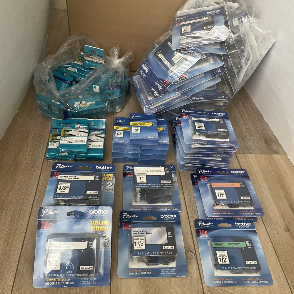New sealed bundle of (107) Genuine Brother P-Touch TZe-Labels & Cable Wire Tapes