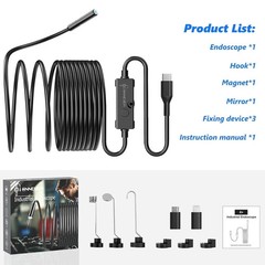 1920P 5M Endoscope Camera with Light,HD Borescope Camera for iOS Android, 8 LEDs