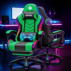 Faux Leather Gaming Chair with Speakers and Massage Ergonomic Music Rhythm LED L