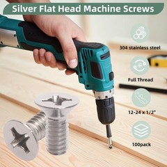 Riyhch 100 Pack 12-24 x 1/2″ Silver Flat Head Machine 0.5 inches,