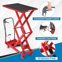 Hydraulic Lift Table Cart 50″ 330lbs Capacity Double Scissor Lift Table w/Wheels