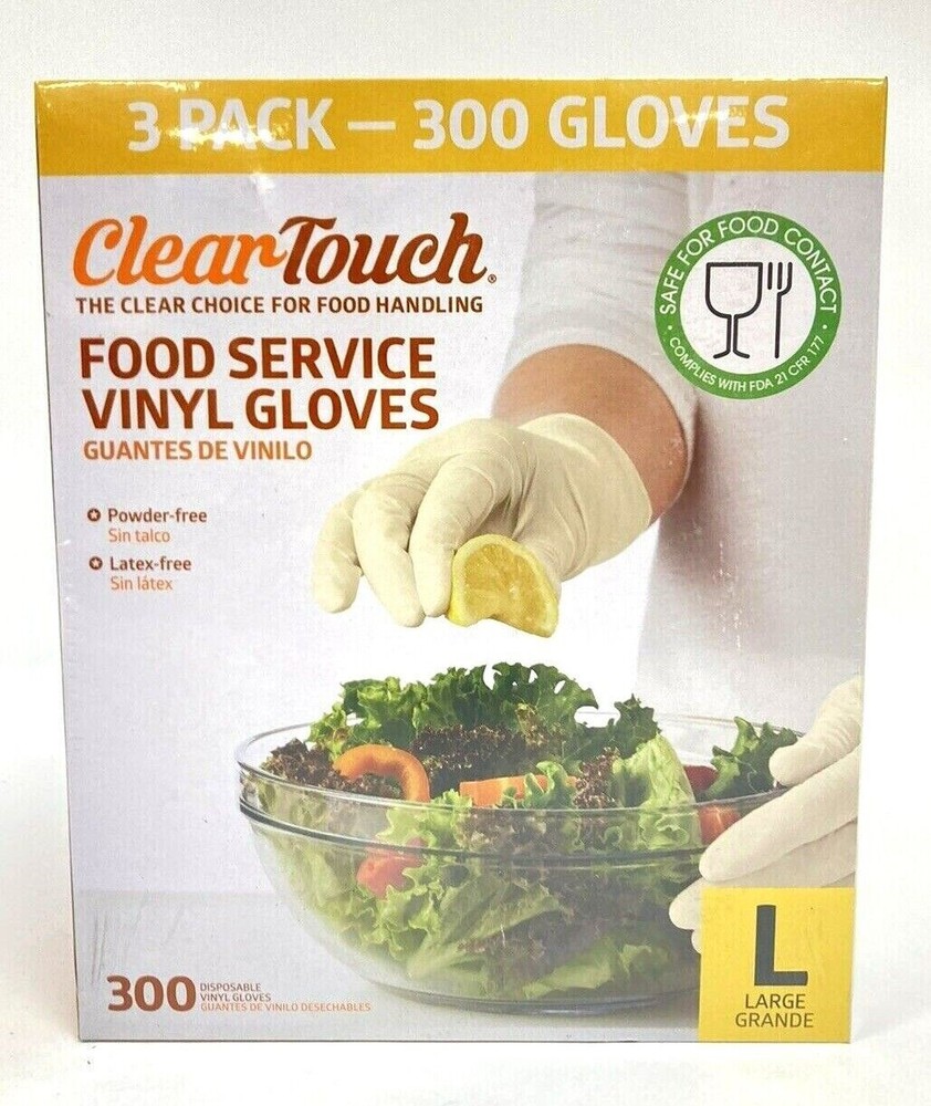 300 ClearTouch Food Service Vinyl Gloves Size L New Sealed Powder & Latex Free