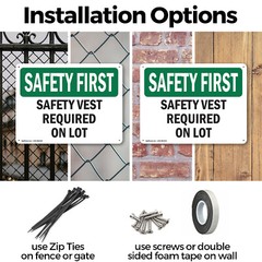 (2 Pack) Safety Vest Required On Lot OSHA Safety First Sign Decal Metal Plastic