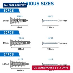 Zinc Self-Drilling Drywall Anchors with Screws Kit, 104 Pack 3 Size, 52 Heavy Du