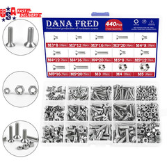 440 Pieces Flat Hex Socket Head Cap Screws Kit 304 Stainless Steel M3 M4 M5 Metr