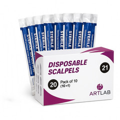 PACK OF 10 STERILIZED DISPOSABLE SCALPELS #21-SINGLE USE – DISSECTING, SURGICAL