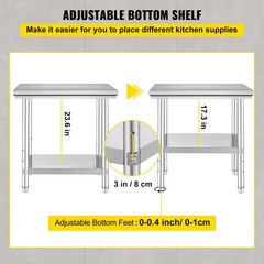 Uimoso Stainless Steel Prep Table for Commercial Use, 24x30x31 Inches