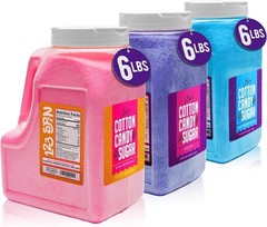 Cotton Candy Floss Sugar 6lbs 96oz jars- 3 Pack Strawberry, Raspberry Blue an…