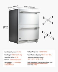 VEVOR 24 in Drawer Refrigerator with Freezer Undercounter Fridge Freezer Combo