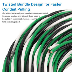 12 AWG THHN Wire 50FT 3-Color Set (Black/White/Green) – Stranded Copper, Pre-Twi