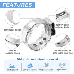 25Pcs 13.9-15.8mm Single Ear Hose Clamps 304 Stainless Steel Stepless Silver,