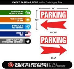 Large Double Sided Parking Arrow Yard Sign Complete Kit w/Stake(s)(1,2,3 or 5pk)