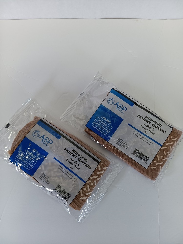 Asp Medical Non Skid Patient Slippers Adult Large Double Tread Tan 2 Packs