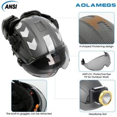 Carbon Fiber Safety Helmet W/ Double Goggles Earmuffs ABS Construction Hard Hat