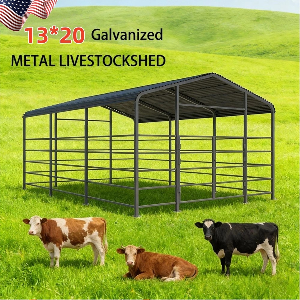 New 13×20FT Metal Livestock Shed Steel Shelter Cowshed for Farm Animal Free Ship