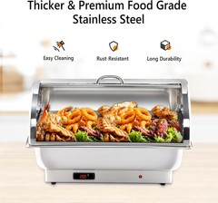 Electric 9 QT Chafing Dish Buffet Set, NSF Stainless Steel Roll Top Food Warmer