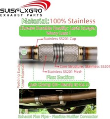SUISFLXGRO Stainless Steel Exhaust Flex Pipe – 2.5X6X10 Clamps