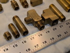 13 pounds of Brass fittings: 90 degree, nipples, 3/4″, 1/2″, valves, TAKE A LOOK