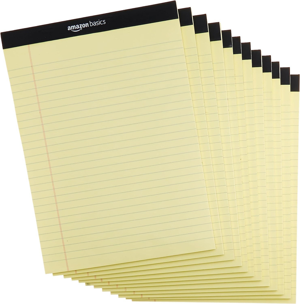 Amazon Basics Wide Ruled Lined Writing Pads, 8.5″ X 11.75″, Canary, 12-Pack of 5