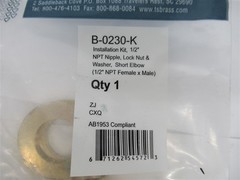 T&S B-0230-K, Installation Kit 1/2″ NPT Nipple, Lock Nut & Washer Short Elbow
