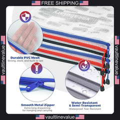 Charmount A4 Mesh Zipper Pouch Bags 10 Pack Waterproof Plastic Document