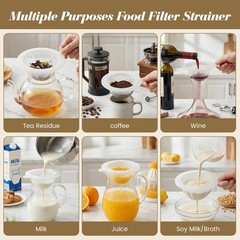 4 Pack Food-Grade Plastic Strainers, Filter Juice for Soybean Milk, Tea, Coffee,
