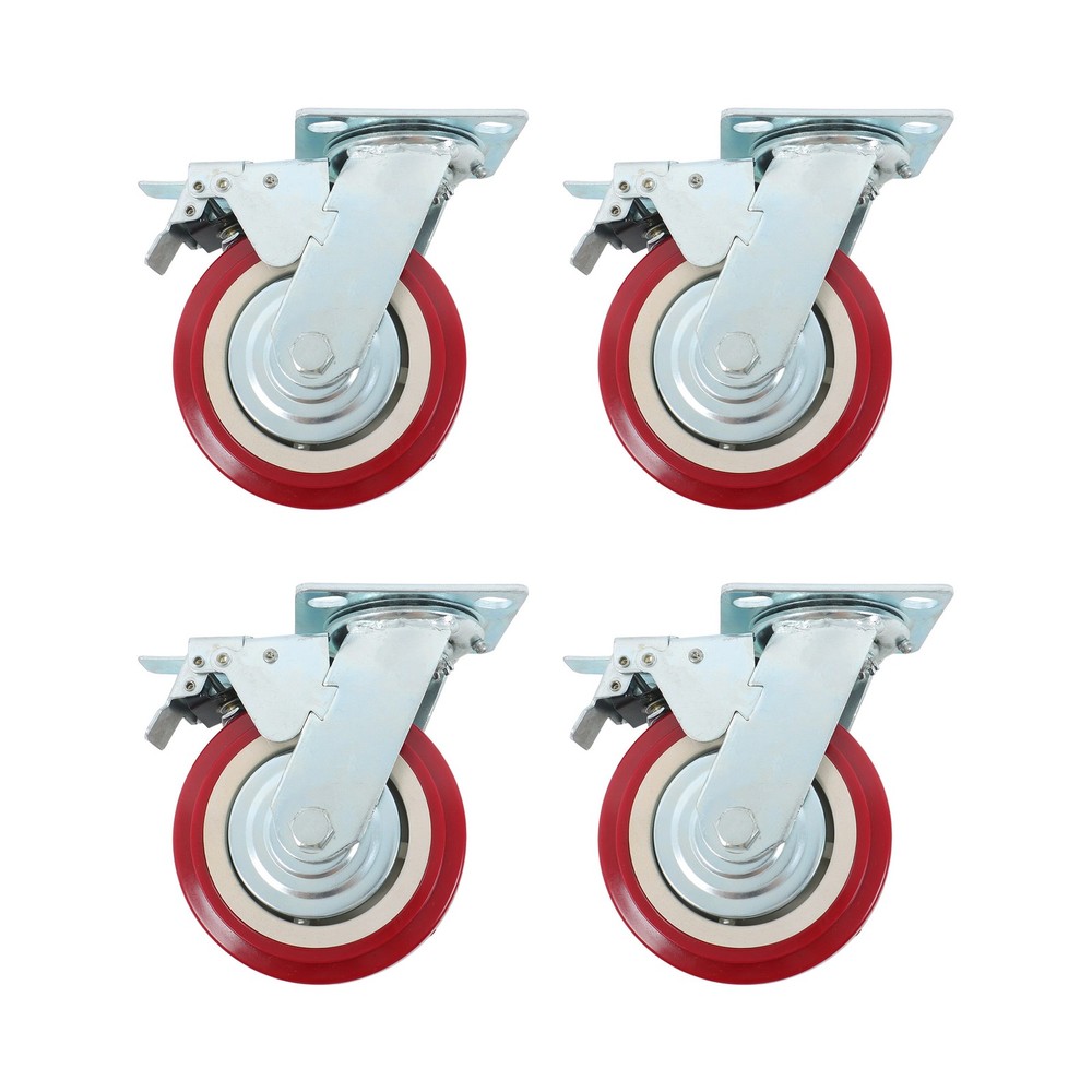 4Pcs Polyurethane 8″ × 2″ Heavy Duty Swivel Caster Wheel With Belt Brake Casters