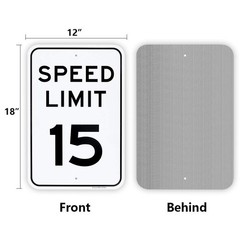 Large Speed Limit 15 MPH Sign, 18″x 12″ .04″ 18” x 12”, Reflective Yellow