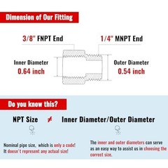 3/8 Inch Female to 1/4 Male Reducer, NPT Brass Pipe Fittings Adapters, 1/4″ Male