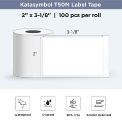 T50M Series Label Maker Tape, 2 Rolls 1.96” × 3.14” (50mm × 80mm) 100 Label…