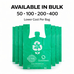 Reusable Grocery Bags 2.25 Mil Heavy Duty Green T-Shirt Bags 1/6 Size Bulk